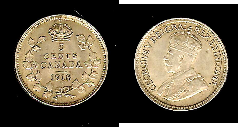 Canada 5 cents 1918 EF+/AU